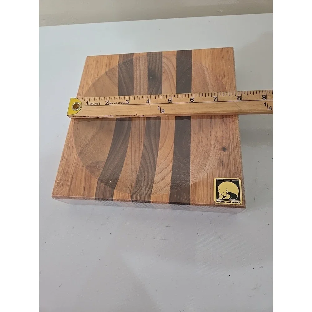 Alaska Ulu Bowl Block 8x8 Herb Prep Chopping Board Maple Walnut Wood USA NEW